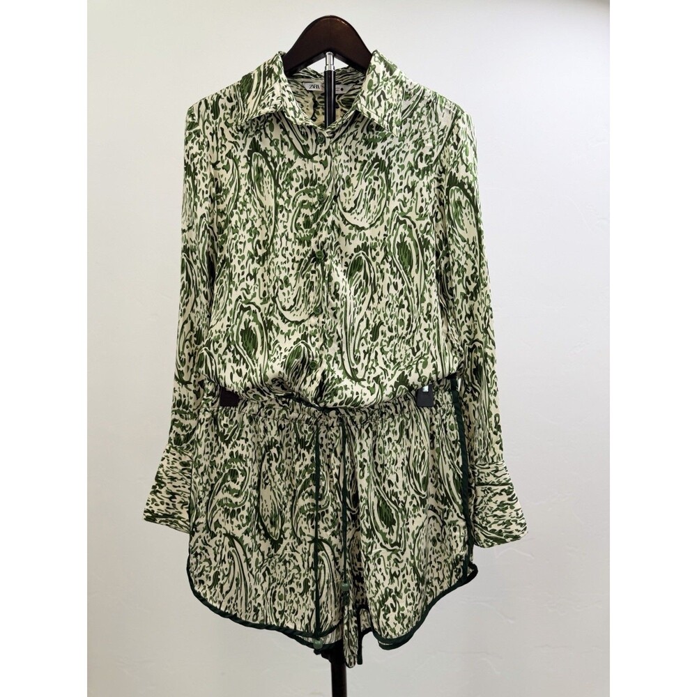 Zara Matching Set Womens XS Top M Shorts Green Paisley Print Boho Co-Ord Set